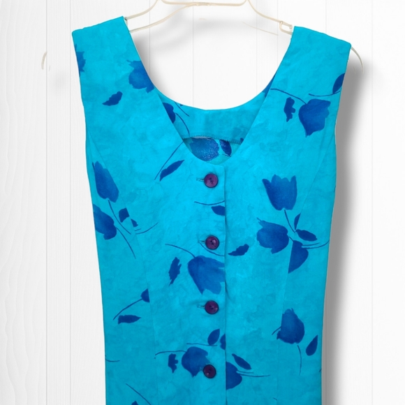 Expo Women's Blue Floral Long Sleeveless V-Neck Maxi Button Down Dress Size 8 - Picture 2 of 13